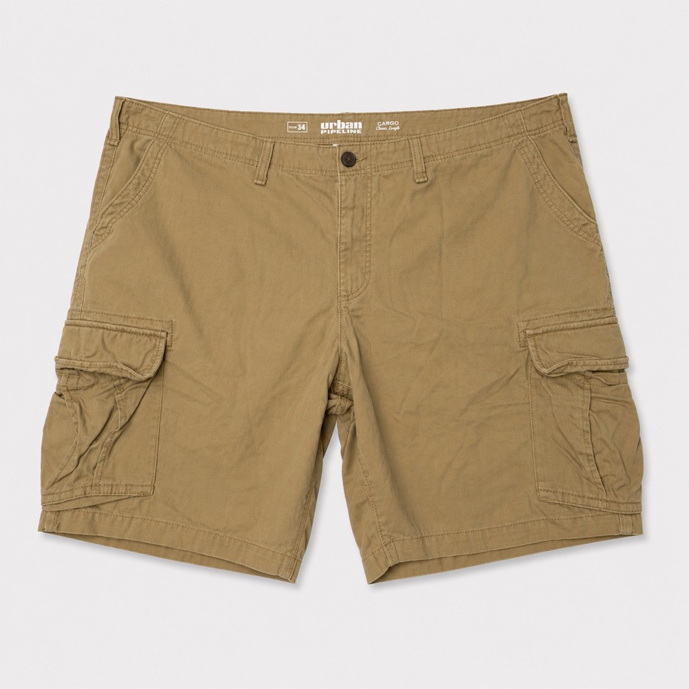Urban Pipeline Mens 54 Cargo Shorts Brown Khaki Classic Length Cotton Pockets